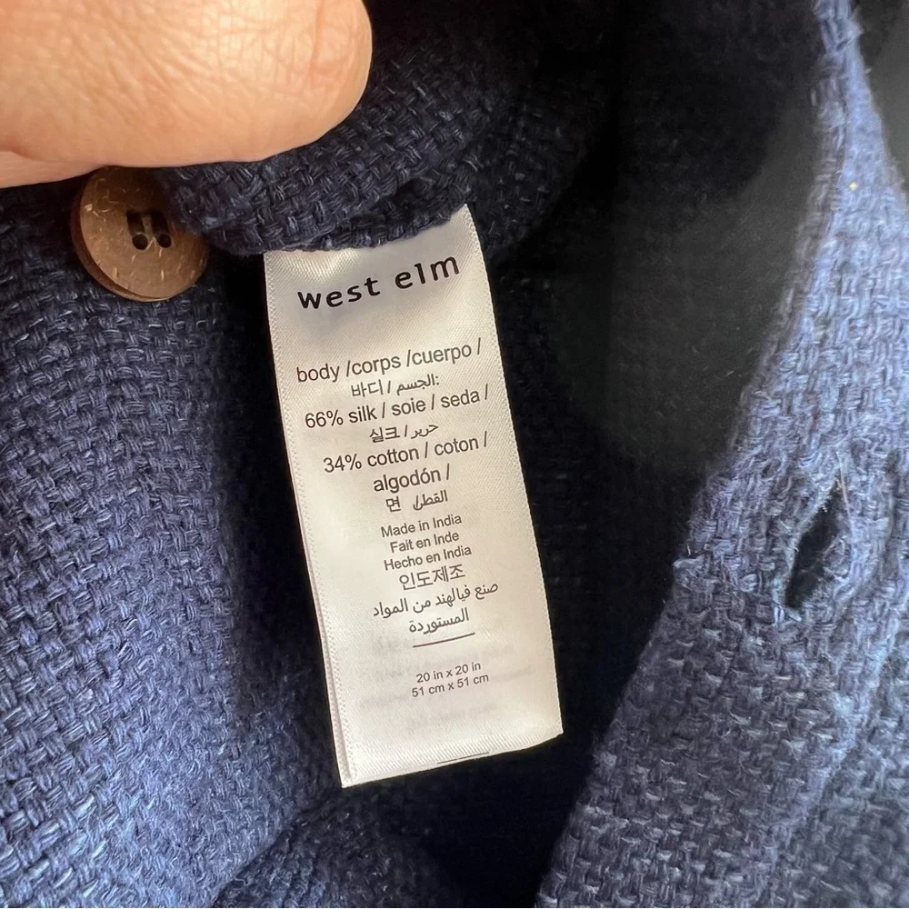 West Elm NWT Silk Cotton Buttons Navy Blue Nightshade Throw Pillow Cover Sham‎